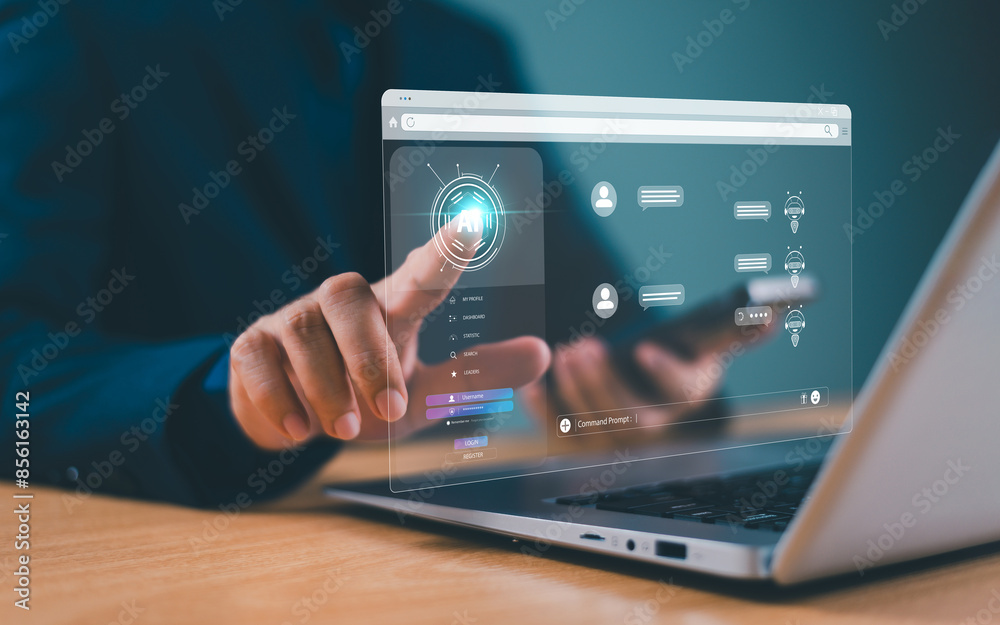 Fototapete chatbot artificial intelligent concept, digital customer service application. man use computer mobil