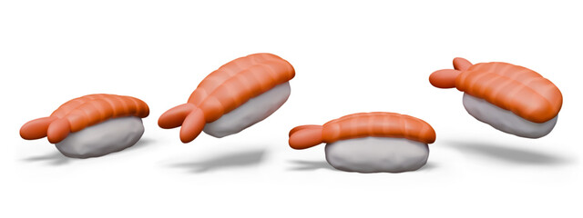 Shrimp nigiri in realistic style. Colorful dish for seafood menu