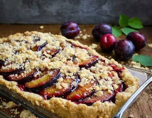 Polskie tradycyjne ciasto drożdżowe ze śliwkami