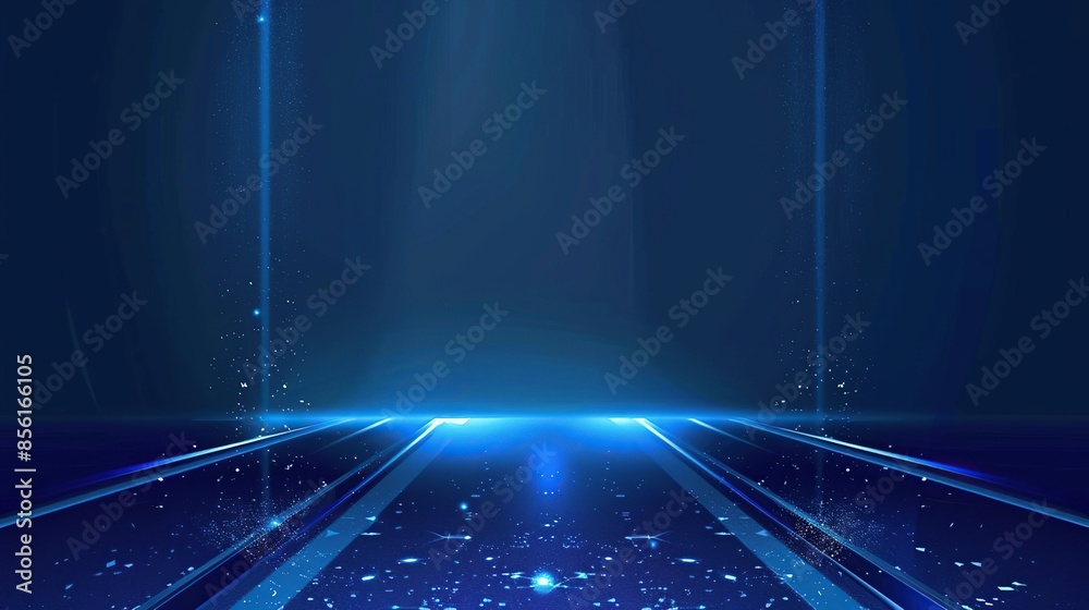 Sticker elegant blue stage background with blue dot neon line and lighting effect sparkle. luxury template