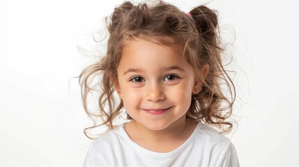 Naklejka premium A delightful child with a shy smile, showcasing the beauty of youthful bashfulness. isolated white background.