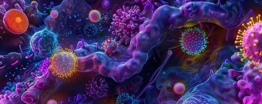 An educational poster depicting the progression of intestinal cancer at the cellular level
