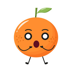 Cute orange fruit surprised cartoon. mascot in flat style. character scared