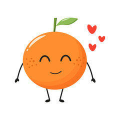 Vector cute simple orange character funny fall in love.  orange cartoon emoticon in flat
