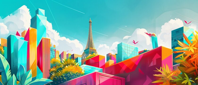 Majestic Paris Cityscape with Modern Olympic Podium for Dynamic Product Display