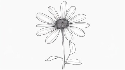 Simple black and white line drawing of a flower with detailed petals and leaves. Ideal for art projects and educational purposes.
