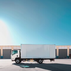 Sleek Modern White Delivery Truck Parked in Urban Setting with Green Trees: A High-Quality Stock Image