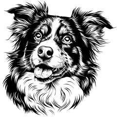 Tranquil Australian Shepherd Canine Massage Vector Art in Tundraline Art Style, Black and White - Coloring Page for Relaxation and Creativity