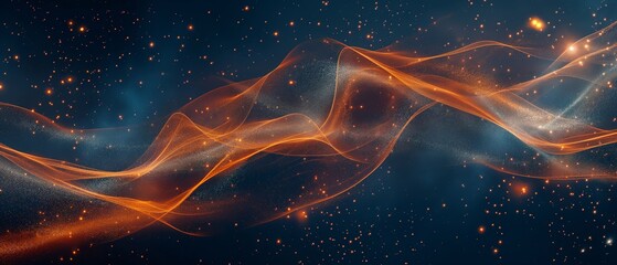 Obraz premium A blue and orange wave of light with a lot of sparkles. Digital particles wave and light abstract background