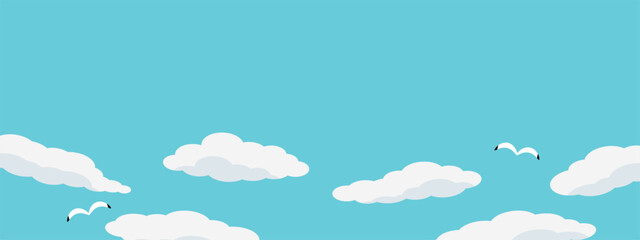 青空に浮かぶ雲とカモメのバナー