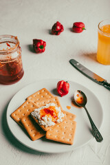 Habanero Pepper Sauce with Cream Cheese on Crackers