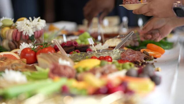 Food buffett spread racked focus