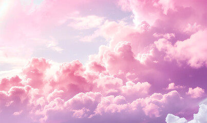 A pastel pink sky with clouds, soft and dreamy, provides a background for a digital design in the...