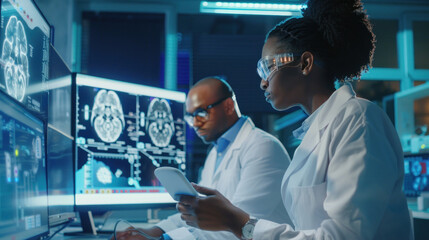 Medical professionals analyzing brain scans