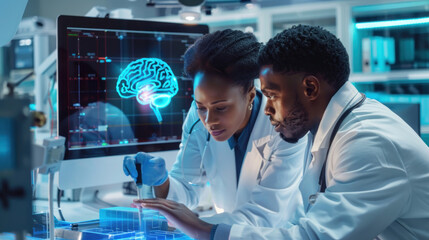 Medical researchers studying digital brain