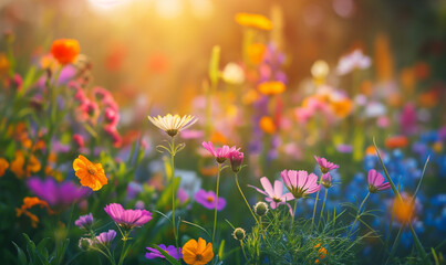 A vibrant meadow filled with wildflowers, creating an enchanting and colorful backdrop for your product photography shots