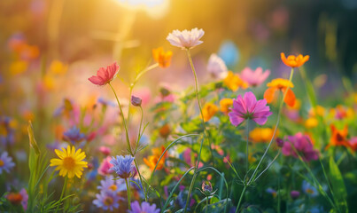 A vibrant meadow filled with wildflowers, creating an enchanting and colorful backdrop for your product photography shots