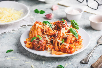 Pasta with mini meatballs