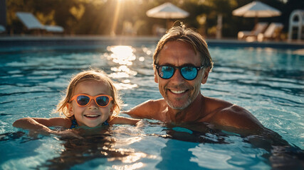 A happy family enjoys the joys of water.