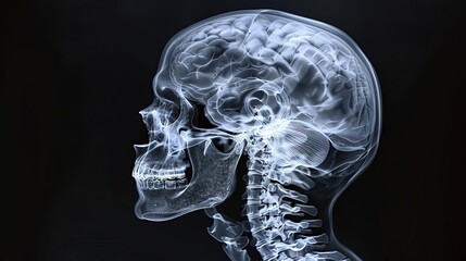 A comprehensive Xray view of the brain, with cranial bones and ligaments clearly outlined, supporting thorough medical diagnosis