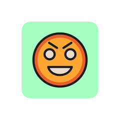 Evil grin emoticon line icon. Wicked, gloat, malicious laugh. Emoticon concept. Can be used for topics like emotion, social networking, chat