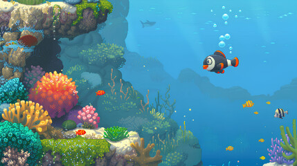 Fototapeta premium Underwater Pixel Art Adventure