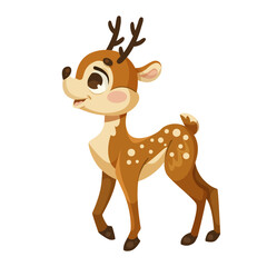 Cute cartoon deer standing on a white background. Vector illustration