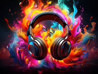 Silhouetted a young man performer the music with music theme background