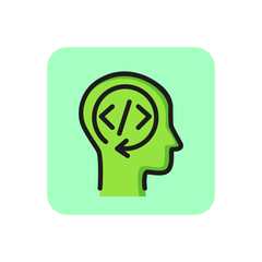 Human head with html code line icon. Programmer, web developer, programming language. App development concept. Can be used for topics like internet, technology, service