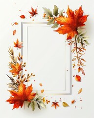 Autumn-themed frame with colorful falling leaves and elegant designs, perfect for seasonal invitations and artistic presentations.