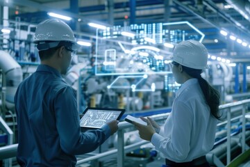 Engineers discussing in a smart factory