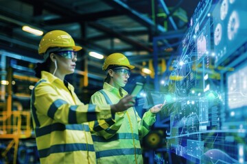 Industrial workers with digital interface