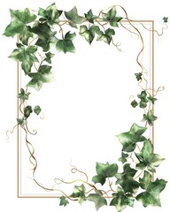 Elegant botanical frame adorned with green ivy leaves and tendrils, perfect for invitations, cards, and various decorative designs.