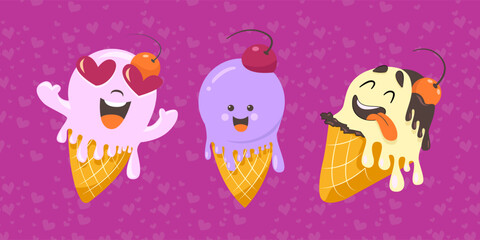 Cute Ice Cream Cartoon line art vector Icon illustration, Food drink Flat Cartoon Concept Pro Vector, Ice Cream Cartoon, cone, cartoon ice cream, Cute Ice Cream logo
