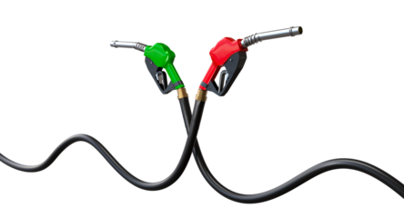 Fuel nozzles intertwined on transparent background