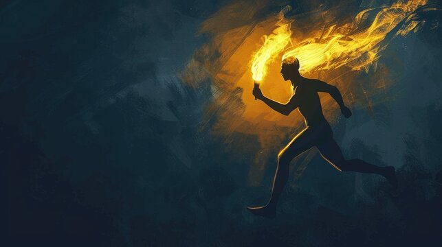 The symbol of a running man clutching a torch