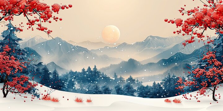 the design of a winter poster background banner greeting card and template cover in the japanese pattern style is in keeping with the christmas concept.stock illustration