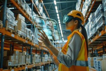 Employee with digital tablet in high-tech warehouse