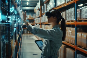 Warehouse worker using AR for inventory management