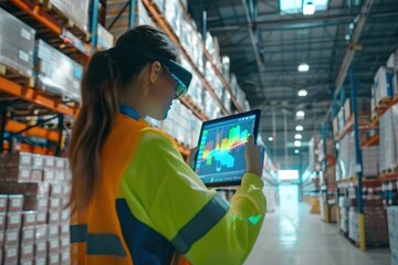 Warehouse worker with digital data overlay