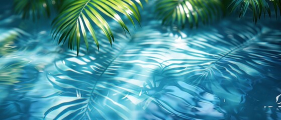 Shadows of palm leaves on blue water