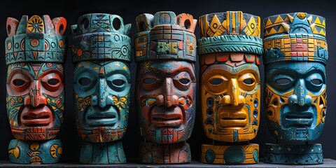 mexican indian inca warrior masks isolated.stock photo