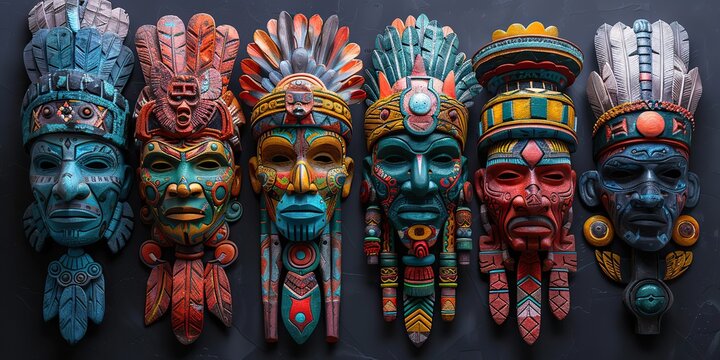 mexican indian inca warrior masks isolated.stock illustration