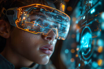 Transcending the boundaries of reality, he steps into a virtual realm where data transforms into vivid landscapes.