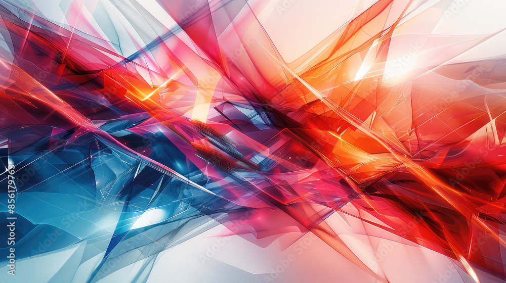Aufkleber Abstract background with bold, contrasting colors like deep reds and electric blues, combined with sharp, angular shapes to convey a sense of dynamic energy. Generative AI.