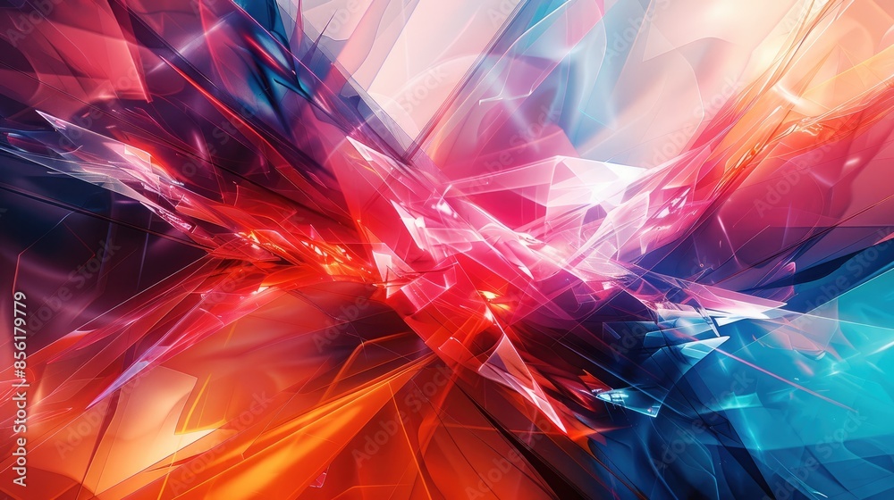 Fototapete Abstract background with bold, contrasting colors like deep reds and electric blues, combined with sharp, angular shapes to convey a sense of dynamic energy. Generative AI.