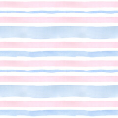 Seamless pink and blue stripes background. Watercolor hand drawn pattern pastel colors for fabric texture, wallpaper, home decor prints