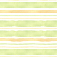 Seamless green and yellow stripes background. Watercolor hand drawn striped pattern for fabric texture, wallpaper, home decor prints