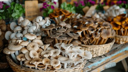 Local Farmers Market Featuring Fresh Assorted Mushrooms Display - Community Engagement and Local Produce