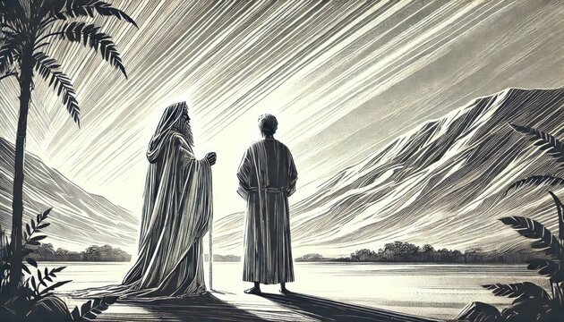 Bible. The Call of Abram. Genesis 12. Digital illustration.